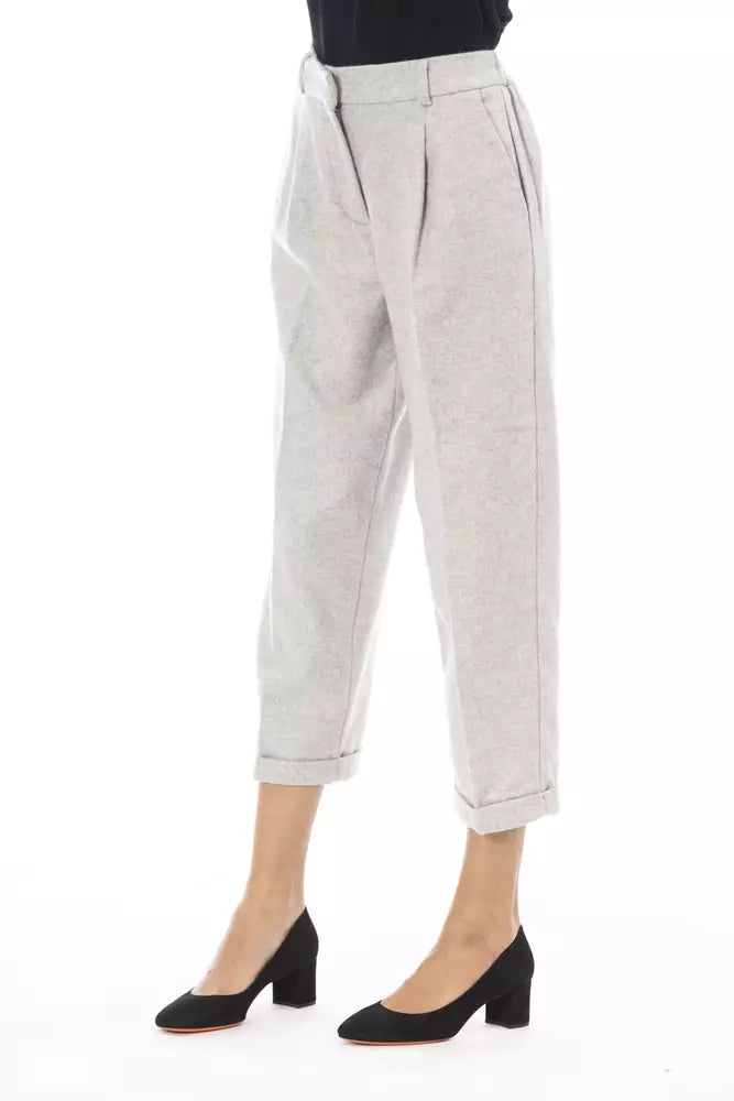 Alpha Studio Elegant Gray Wool-Blend Trousers for Women