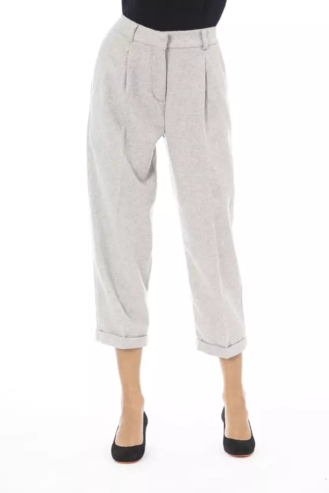 Alpha Studio Elegant Gray Wool-Blend Trousers for Women