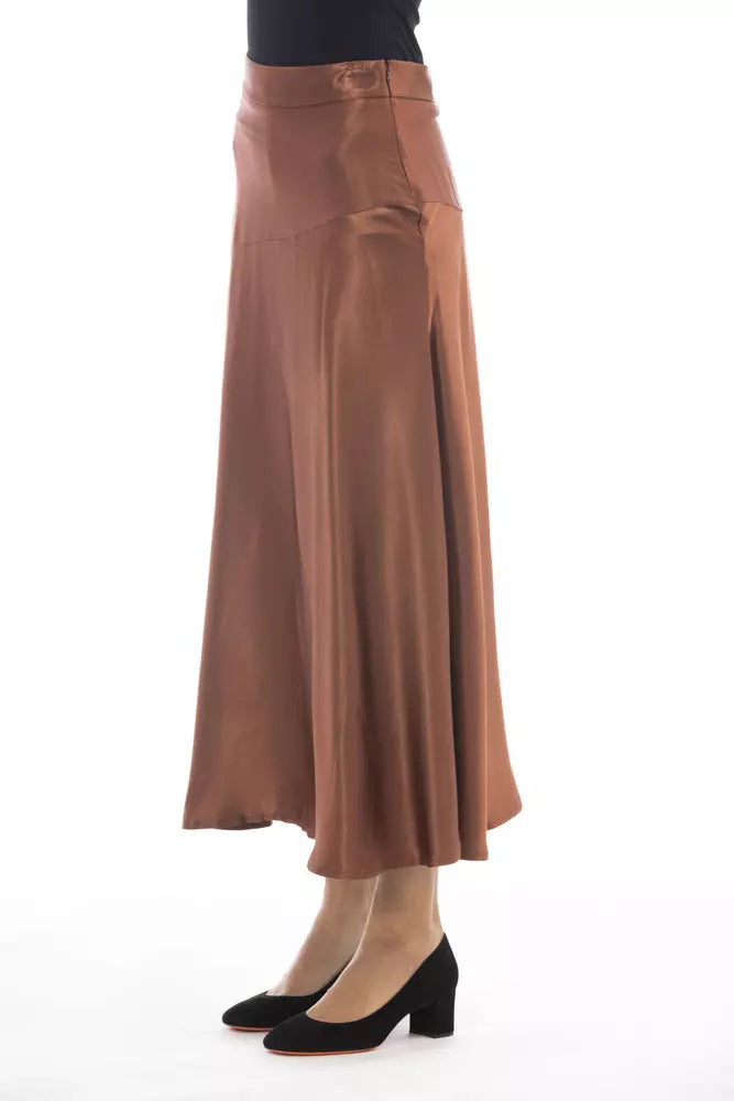 Alpha Studio Elegant Satin Skirt in Chic Brown