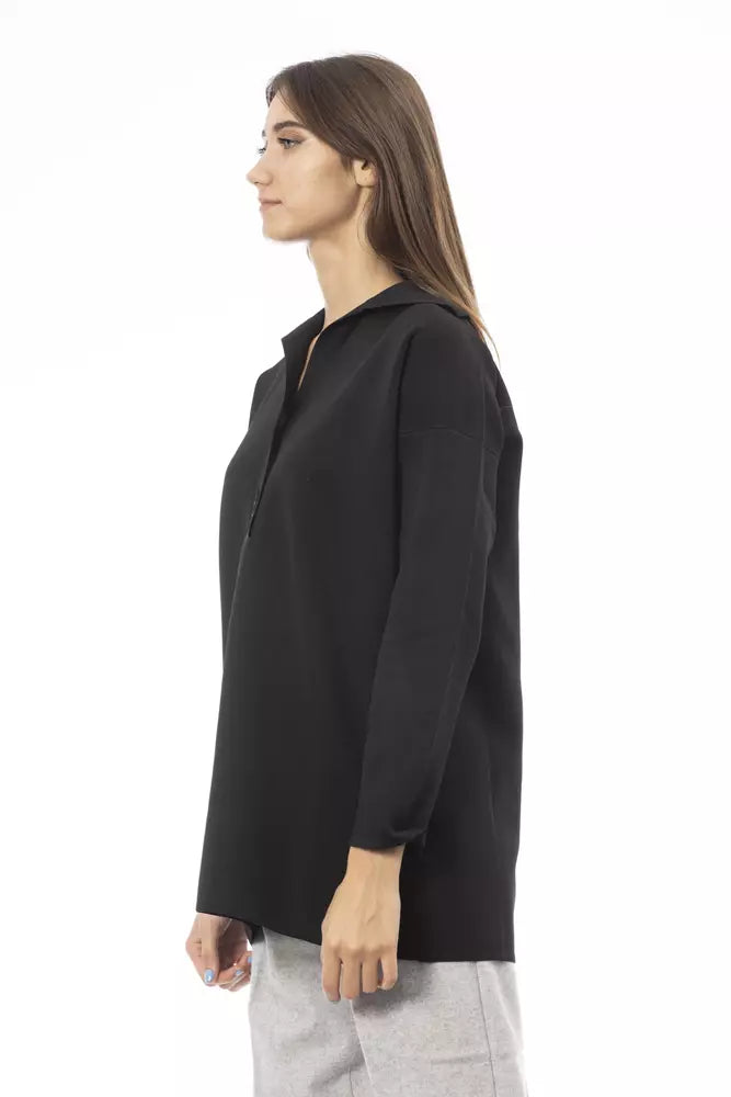 Alpha Studio Elegant Long Sleeved Chic Black T-Shirt