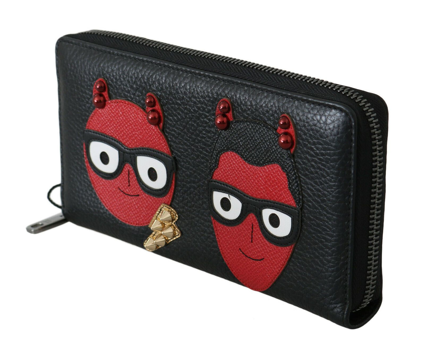 Dolce & Gabbana Black Red Leather #DGFAMILY Zipper Continental Wallet