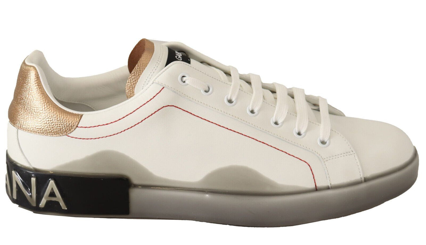 Dolce & Gabbana White Gold Leather Low Top Sneakers Casual Shoes