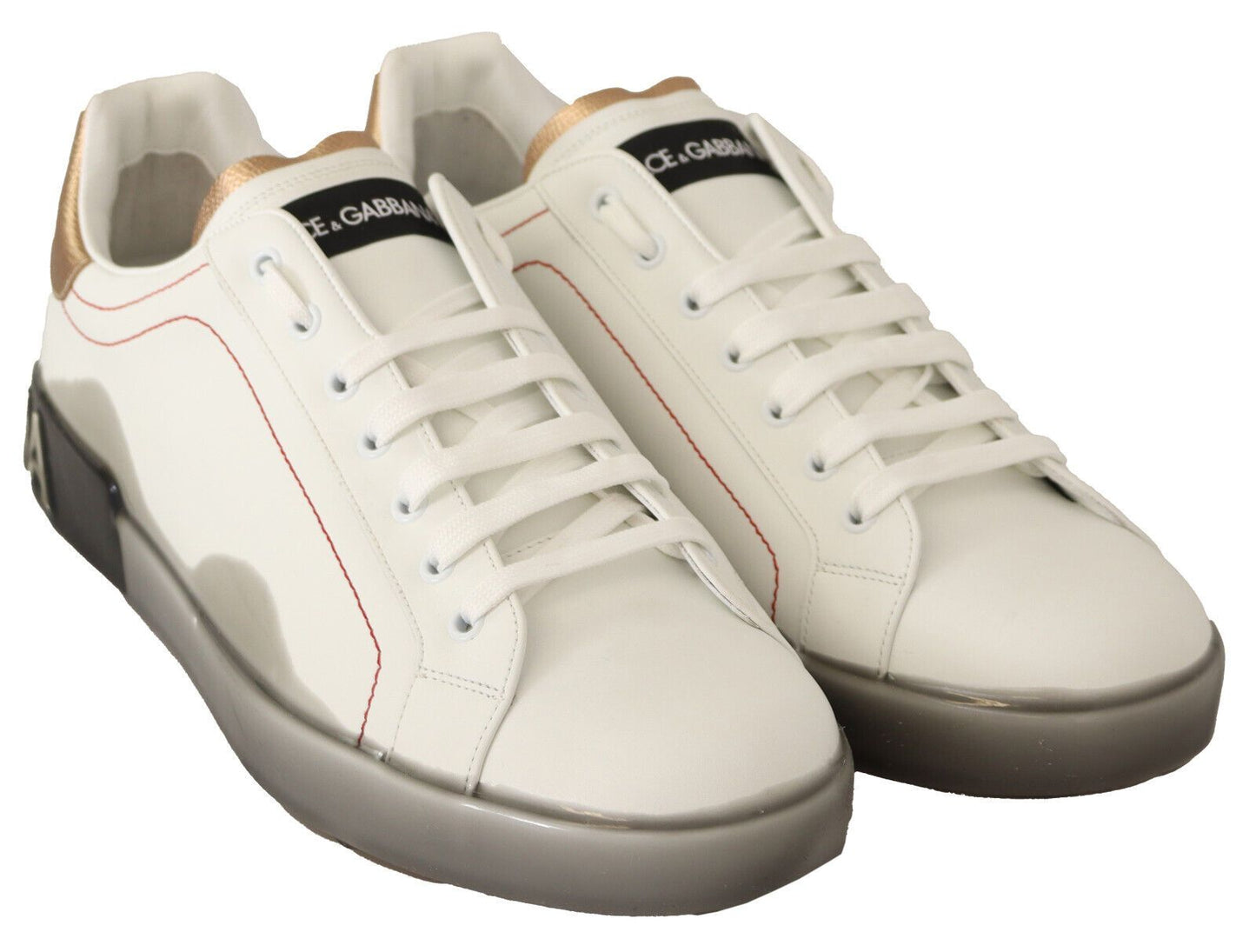 Dolce & Gabbana White Gold Leather Low Top Sneakers Casual Shoes