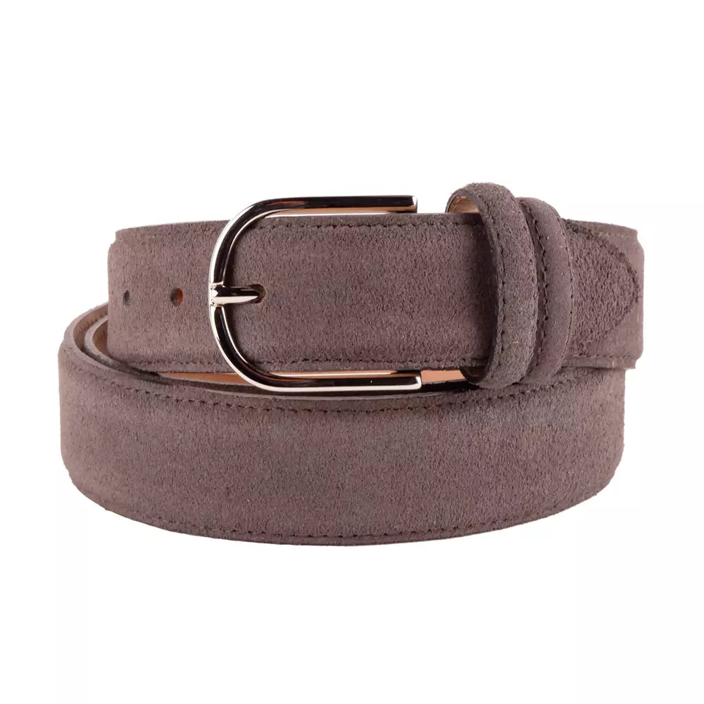 Made in Italy Elegant Gray Suede Calfskin Belt with Brass Buckle